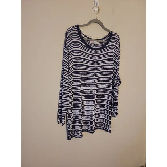 New Free People Beach Blue Stripes Lightweight Pullover Sweater Sz XL - Picture 2 of 8